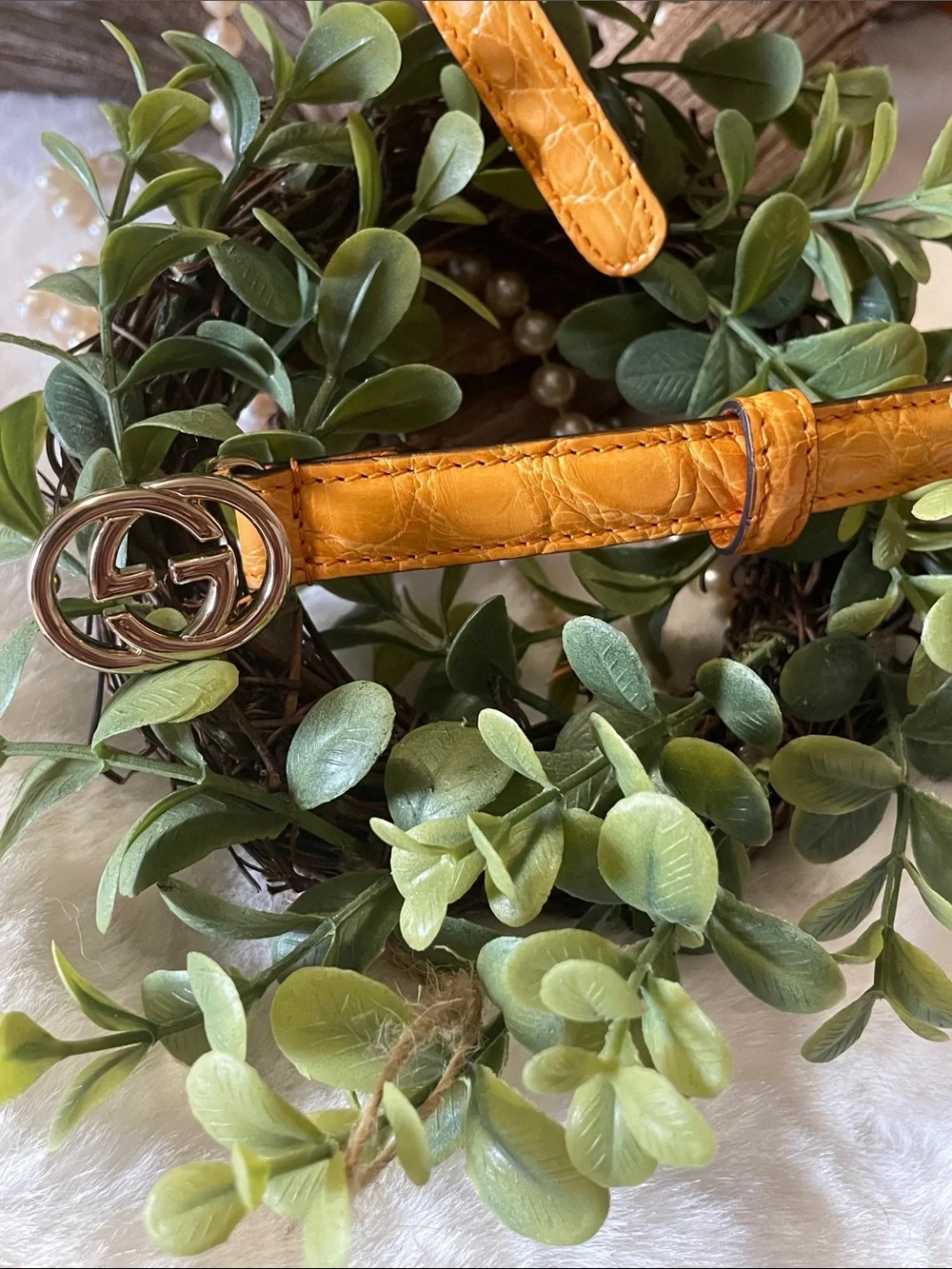 🐝Gucci® Gorgeous..  Mustard Orange Croc-Embossed Leather Belt
